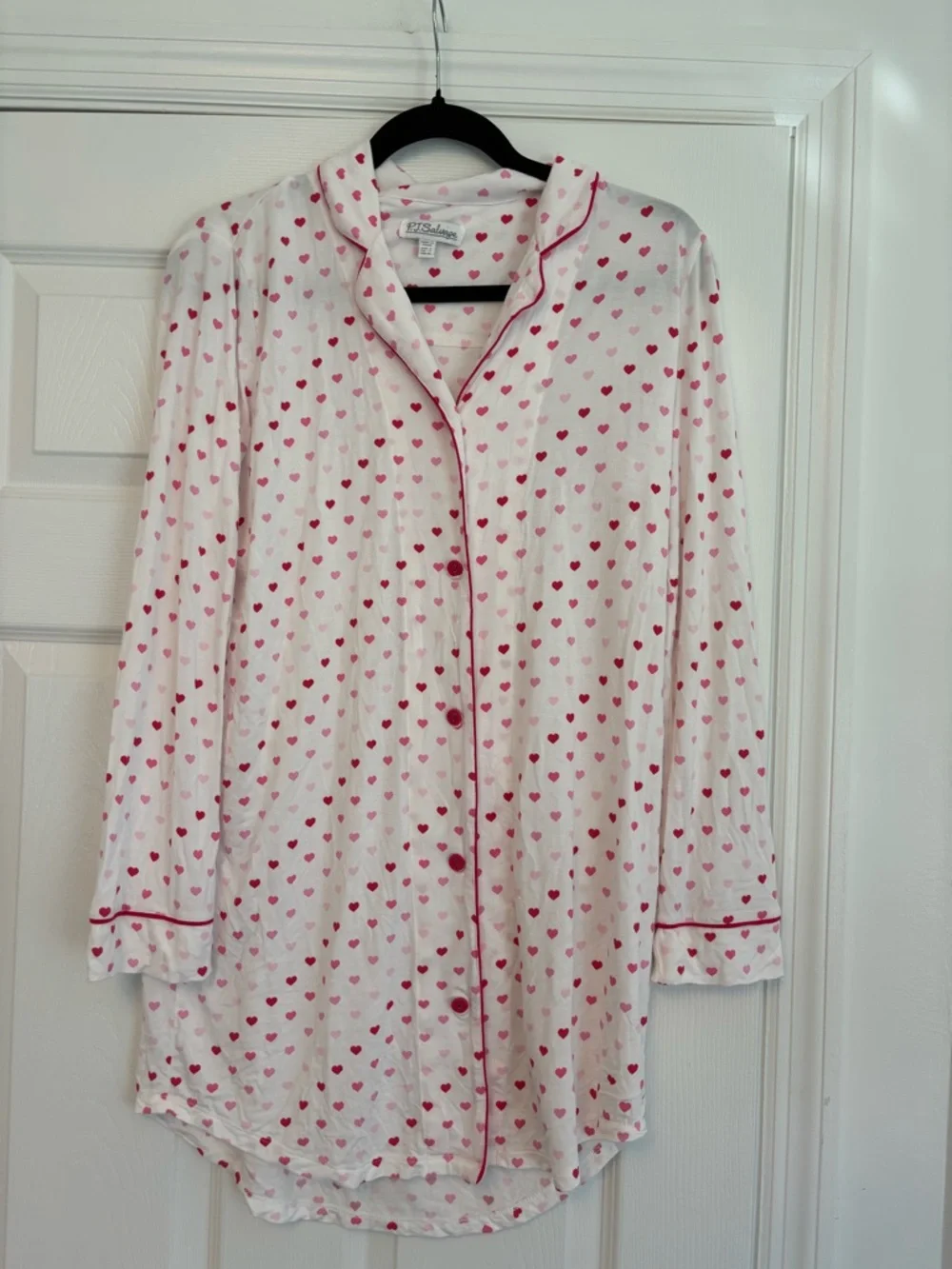 PJ Salvage Heart Print Button Down Sleepshirt Nightgown Pink Size Small